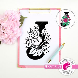 J Blumenmonogramm Buchstabe mit Blumen, SVG, Png, Dxf, JPEG-Datei für Schneidemaschine, Silhouette Cameo, Cricut, kommerzielle Nutzung Digital Design