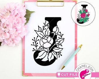 J Floral Monogram Letter with Flowers, SVG, png, dxf, jpeg File for Cutting Machine, Silhouette Cameo, Cricut, Commercial Use Digital Design