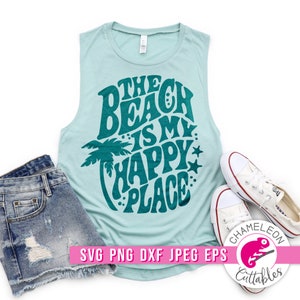 SVG, PNG, Dxf, Jpeg, The beach is my happy place Svg, Hippie retro Shirt Svg cut file and Sublimation png, Commercial Use Digital Design