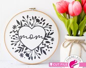 Mom floral Heart with Flowers, Mother's Day, SVG, dxf, File for Cutting Machines, Silhouette Cameo, Cricut, Commercial Use Digital Design