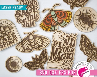 SVG, DXF, pdf, eps Lune mystique bois autocollant svg Bundle pour découpeuse laser, conception Glowforge, fichier laser cnc, fichier Thunder, conception numérique