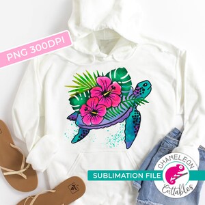 SUBLIMATION DESIGN, PNG, Beach, Ocean, Turtle, Flower Watercolor, Printable Transfer File, Digital Print, Commercial Use Digital Design, png