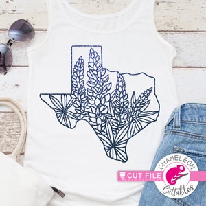 Texas with Bluebonnets, Outline, Spring, SVG dxf Files for Cutting Machines like Silhouette Cameo and Cricut, Commercial Use Digital Design