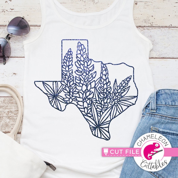 Texas with Bluebonnets, Outline, Spring, SVG dxf Files for Cutting Machines like Silhouette Cameo and Cricut, Commercial Use Digital Design