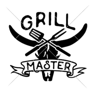 Grill Master Barbecue Grill Skull Apron SVG dxf File for Cutting Machines like Silhouette Cameo and Cricut, Commercial Use Digital Design