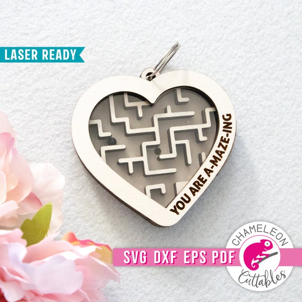 SVG, DXF, PDF, eps Heart maze Laser svg, you are amazing Glowforge Valentines design, keychain laser file, Thunder file, Digital Design