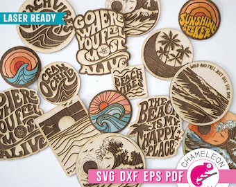 SVG, DXF, pdf, eps Beach Ocean Wood Sticker svg Bundle for Laser cutter, Glowforge design, cnc laser file, Thunder file, Digital Design