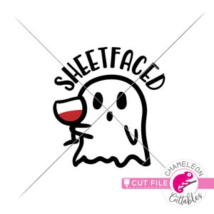 Impression en feuille, fantôme avec verre à vin, fichier SVG Halloween drôle, pour machine de découpe, camée silhouette, Cricut, conception numérique à usage commercial