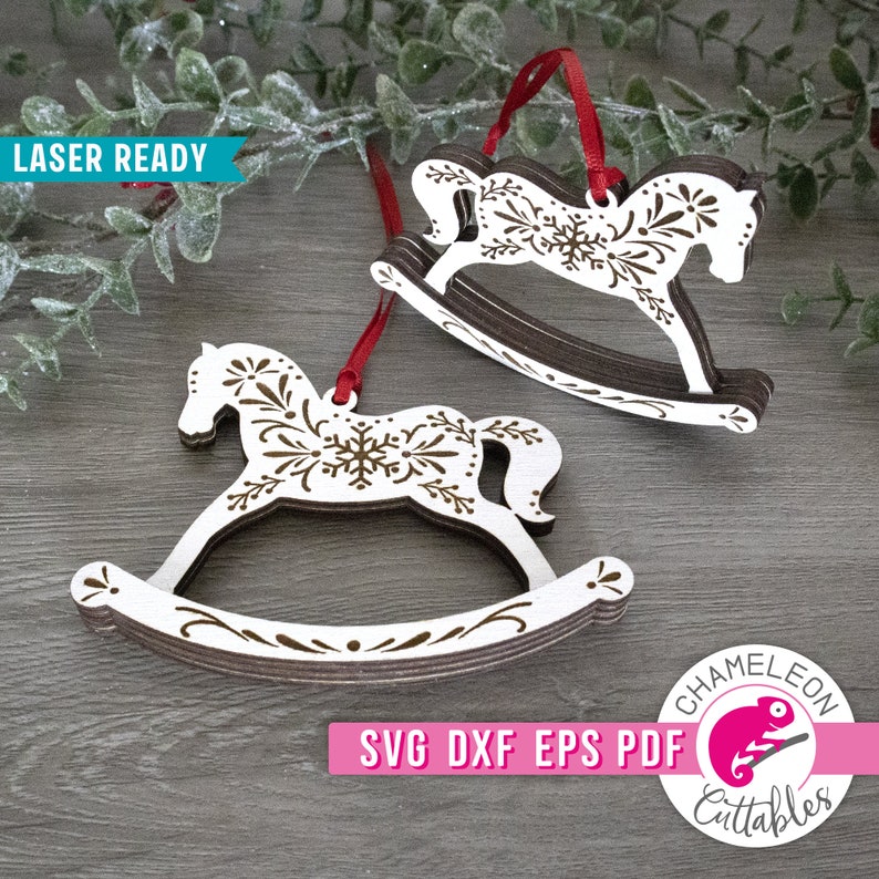 PDF, SVG, DXF, Eps Rocking Horse Ornament Svg, Glowforge Laser Ornament ...