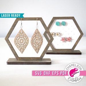 SVG, DXF, PDF, eps Earring Display Hexagon Laser svg, Glowforge earring holder svg, earring stand laser file, Thunder file, Digital Design