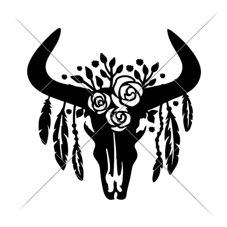 Download Cow Skull with Feathers Farmhouse Country SVG dxf Files ...