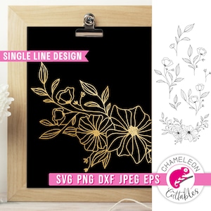 SVG, PNG, DXF, JPEG, Single-Line-Blumendesign-Svg, Skizzenstift-Blume-Svg-Datei, Folienquilling-Frühlingsblumen-Svg, kommerzielle Nutzung digitales Design