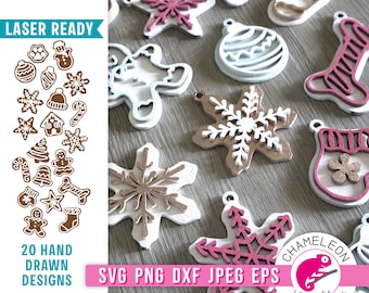 SVG, DXF, Christmas Gingerbread cookie Ornament File Bundle, Laser ready file for CNC machines like Glowforge, Thunder file, Digital Design