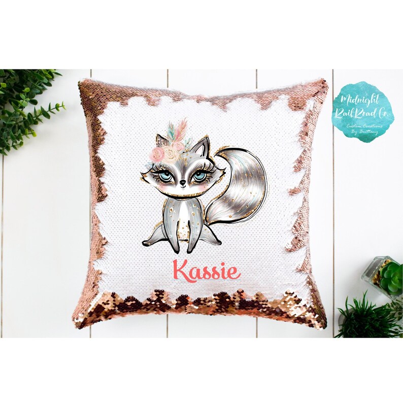 Boho Raccoon Mermaid Pillow Reverse Sequin Pillow Rose Gold Gold Silver Purple Pink 16x16 Flip Sequins Boho Bedroom Decor Keepsake