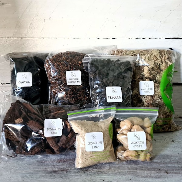 Open Terrarium Supplies - DIY Kit - Terrarium Soil - Substrates to Build a Terrarium - Terrarium Charcoal - Moss For Terrarium - Pebbles