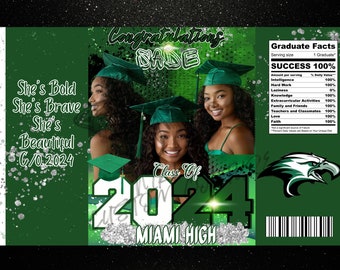 Gepersonaliseerde sjabloon Grad Party Favor, Grad-chipzak, Grad-waterfles, afstudeerseizoen 2025, bewerkbaar canvas-sjabloonontwerp, senior