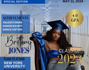 Graduation Invitation, Graduation Magazine Cover, Graduation 2024, Editable Canva Template Design, Custom Magazine Cover, Graduation Season