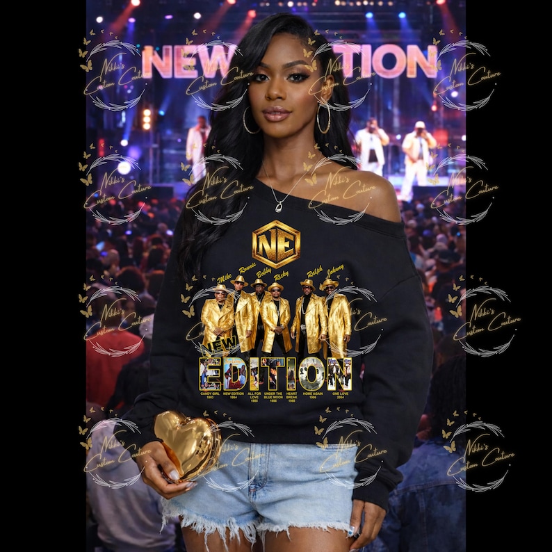 New Edition Off The Shoulder Shirt | The New Edition Way Tour Sweatshirt | Concert Fan Shirt | Vintage Style Graphic Tee | New Edition Merch image 3