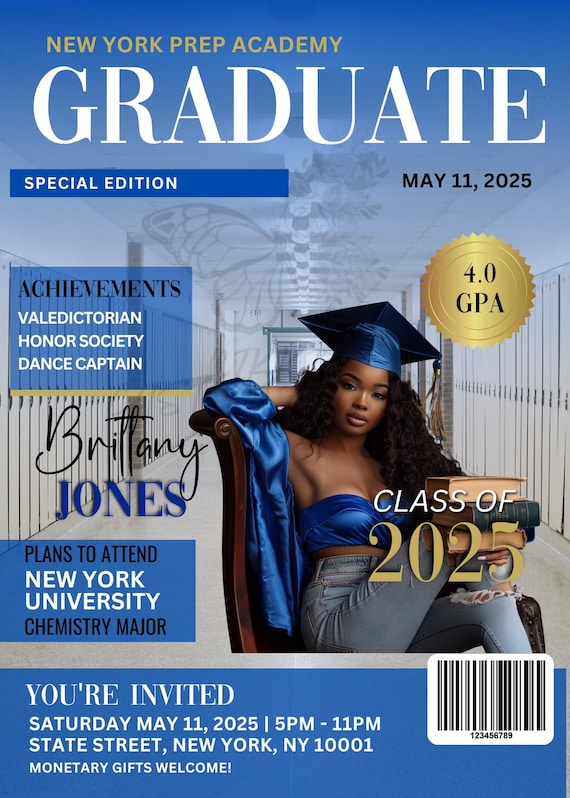 Graduation Invitation, Graduation Magazine Cover, Graduation 2025, Editable Canva Template Design, Custom Magazine Cover, Graduation Season