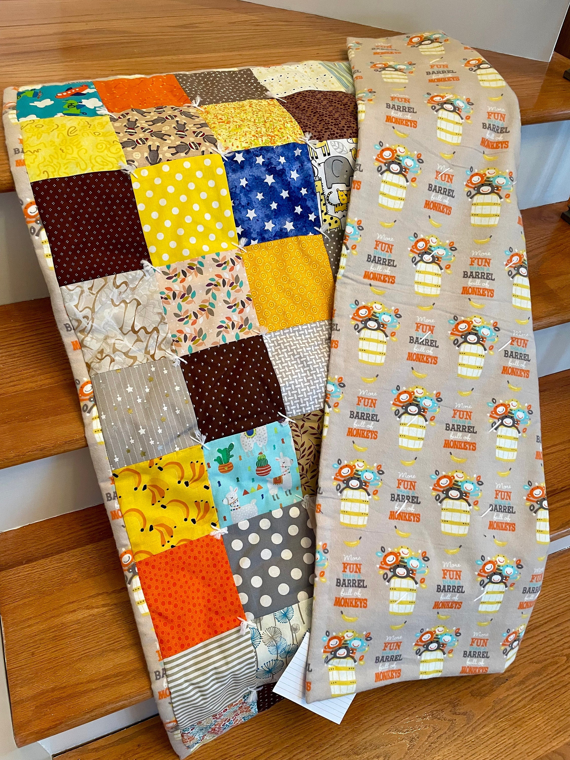 Patchwork Baby Quilt, Yellow Nursery Blanket, Monkey Backing - Etsy