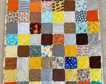 Patchwork Baby Quilt, Yellow Nursery Blanket, Monkey Backing - Etsy