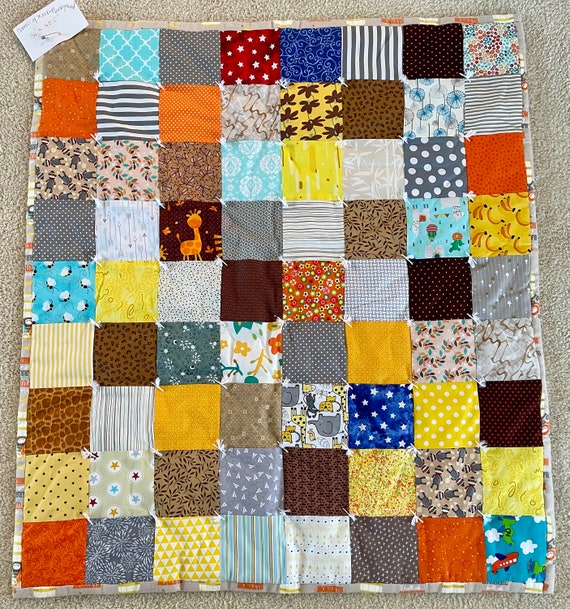 Patchwork Baby Quilt, Yellow Nursery Blanket, Monkey Backing - Etsy
