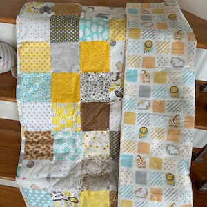 Baby Quilt, Baby Boy Quilt, Baby Girl Quilt, Tummy Time Quilt, Gray Yellow Nursery Blanket, Bedding, Gender Neutral Blanket