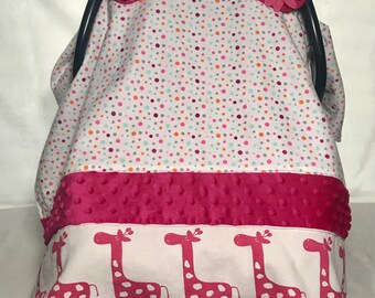 Infant Carrier Canopy/Girl/Carseat Cover/Pink Giraffes On Parade