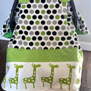 Infant Carrier Canopy/Boy/Carseat Cover/Green Giraffes On Parade image 1