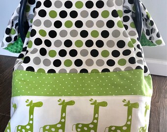 Infant Carrier Canopy/Boy/Carseat Cover/Green Giraffes On Parade