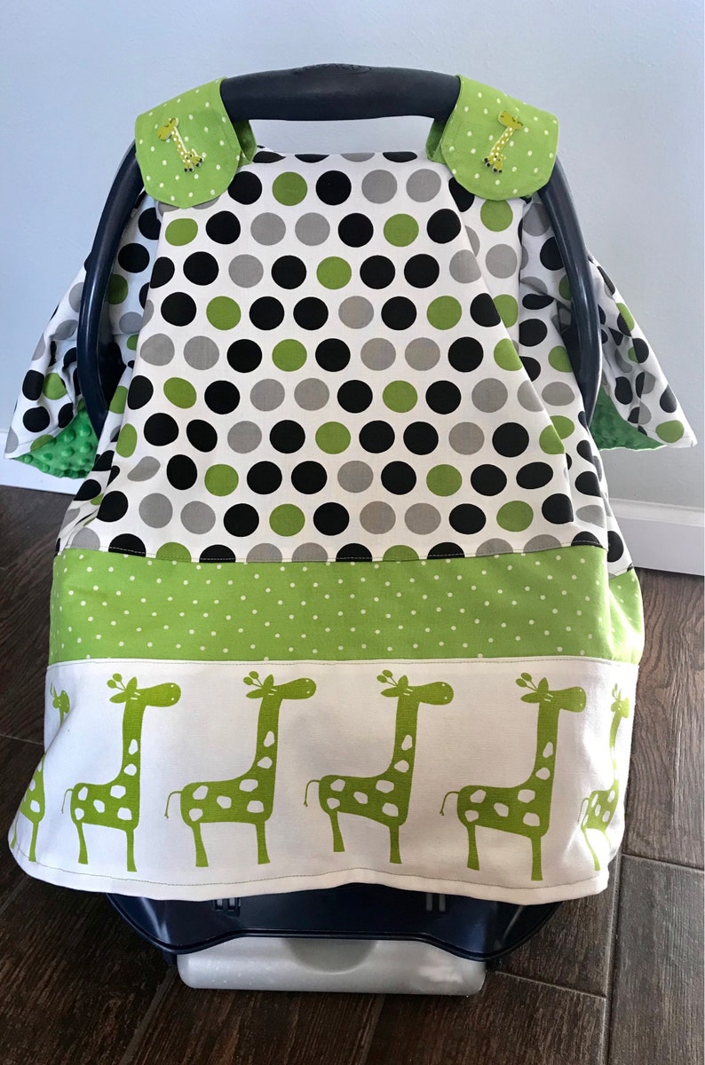 Infant Carrier Canopy/Boy/Carseat Cover/Green Giraffes On Parade image 1