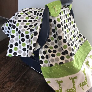 Infant Carrier Canopy/Boy/Carseat Cover/Green Giraffes On Parade zdjęcie 2