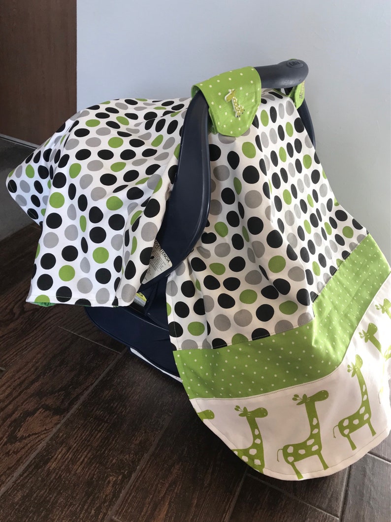 Infant Carrier Canopy/Boy/Carseat Cover/Green Giraffes On Parade zdjęcie 2