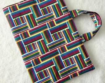 Coloring Book Art Supply Tote- Primary Color Stripes