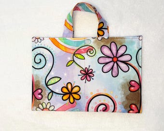Coloring Book Art Supply Tote-Bright Whimiscal Flowers and Rainbows