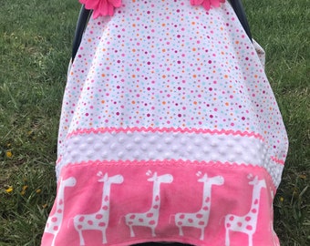 White/Pink Giraffes on Parade Infant Carrier Canopy