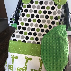 Infant Carrier Canopy/Boy/Carseat Cover/Green Giraffes On Parade image 3