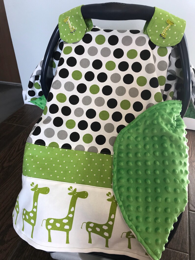 Infant Carrier Canopy/Boy/Carseat Cover/Green Giraffes On Parade image 3