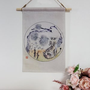 Korean art, Home Decor, Korean traditional, fabric art, art print, cotton, tiger art, tiger printing, wall decor, Korean style, korea tiger