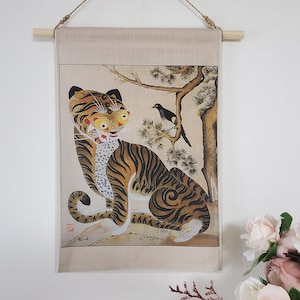 Korean art, Home Decor, Korean traditional, fabric art, art print, cotton, tiger art, tiger printing, wall decor, Korean style, korea tiger
