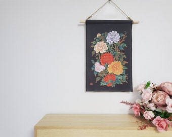 Korean art, Home Decor, Korean traditional art, fabric art, art print, cotton, flower art, flower printing, wall decor, Korean style