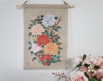 Korean art, Home Decor, Korean traditional art, fabric art, art print, cotton, flower art, flower printing, wall decor, Korean style