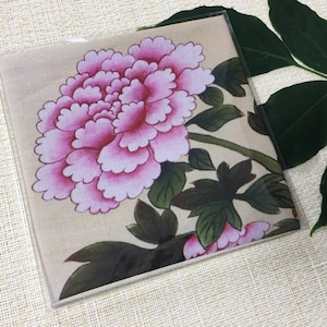 peony, flower, handkerchief, hankie, Korean art, Korean traditional art, art print, cotton, art fabric, fabric,