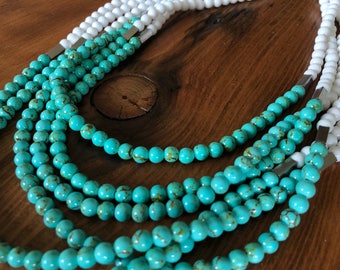 Turquoise and White Beaded Necklace