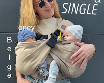 Twin and Single hip carrier, Twins baby carrier, for baby’s and toddler twin, Can be used separately, Cotton Beige and Taupe twin carrier