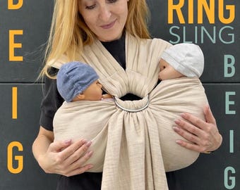 Twin Ringsling, Twins-draagzak, Twins-draagdoek voor pasgeborenen, 100% biologisch katoen, mousseline-ringdraagdoek