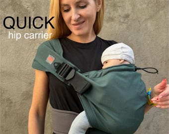 Hip baby carrier Quick with or without hip belt, cotton shoulder carrier, hip seat baby carrier, bark green hip carrier for baby and toddler