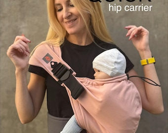 Hip baby carrier Quick with or without hip belt, cotton shoulder carrier, hip seat baby carrier, dusty pink carrier for baby and toddler