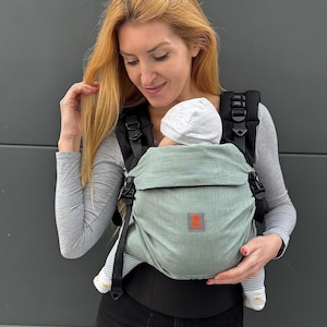 Portabebés de lino, Portabebés con hebilla completa, Nashsling Combi UP, Portabebés para recién nacidos y niños pequeños, Portabebés menta, Regalo para mamá primeriza