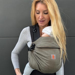 Portabebés de lino, Portabebés con hebilla completa, Nashsling Combi UP, Portabebés para recién nacidos y niños pequeños, Portabebés color caqui, Regalo para mamá primeriza